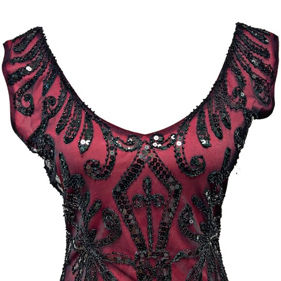 Unbranded Vintage 1920s Flapper Midi Dress Sequin A-Line Sheer Party Costume Red - Picture 5 of 12
